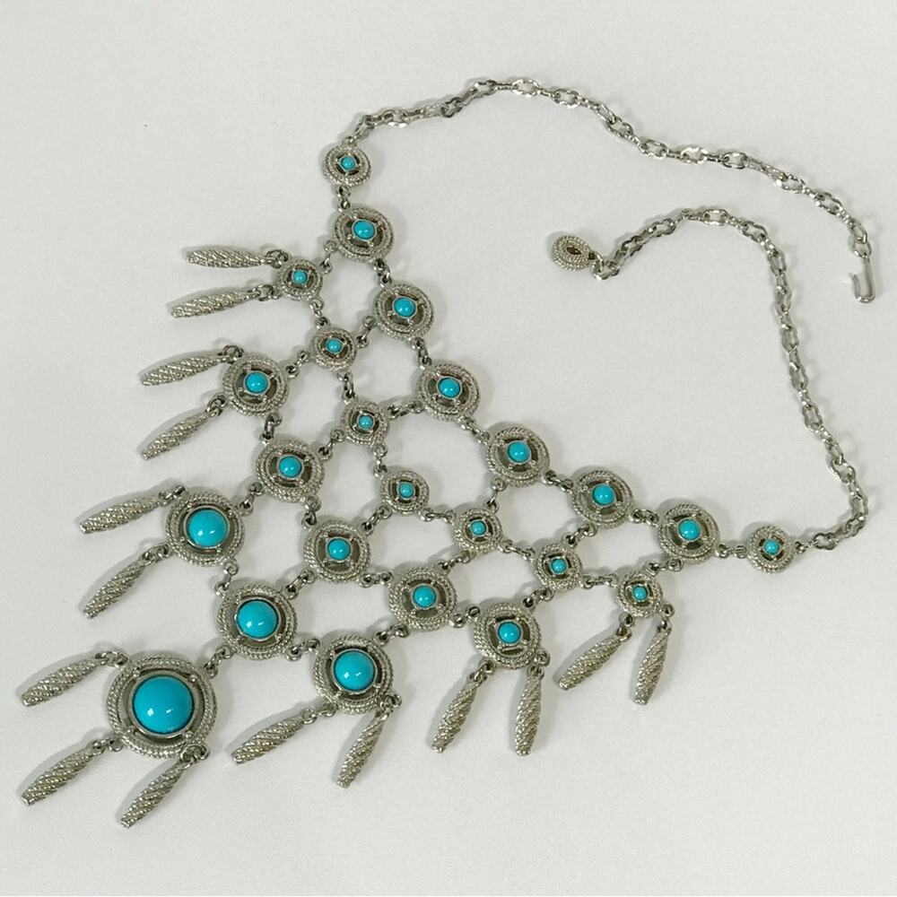 Vintage Bib Necklace Southwestern Faux Turquoise Statement Native American Style